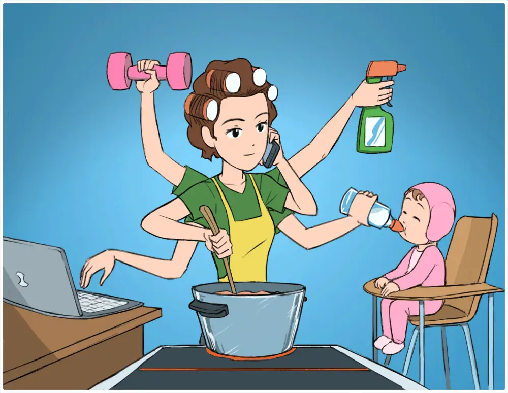 Kobieta z kilkoma rękami po świętach